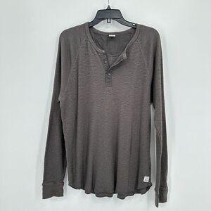 Lucky Brand Shirt Mens XL‎ Gray Raglan Sleeve Henley Waffle Knit Grunge Casual